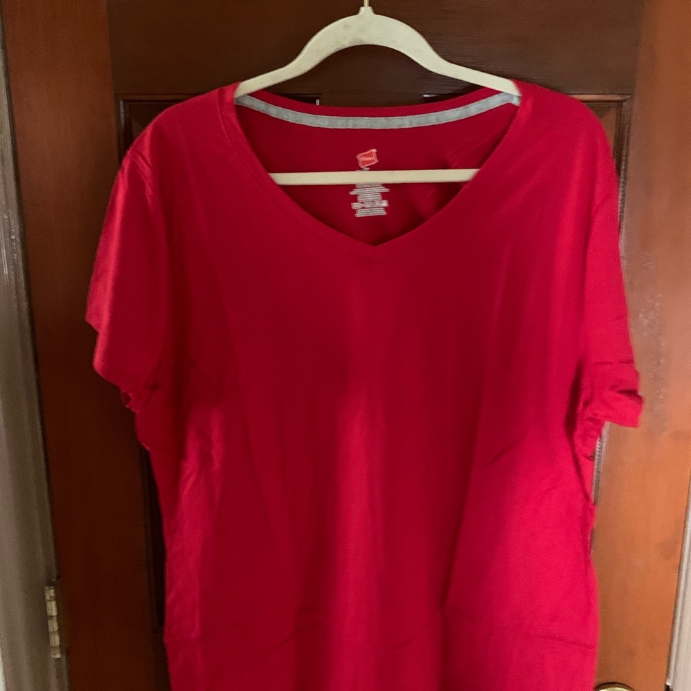 New Ladies Hanes neon Red X-temp  T-shirt.